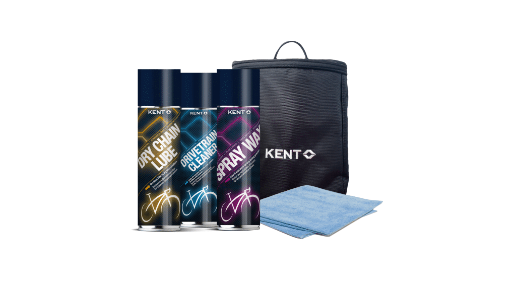 KENT Carepack 1 mit Dry Chain Lube, Microfasertuch, Drivetrain Cleaner, Spray Wax, KENT Tasche